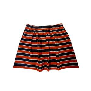 J.Crew Striped Pleated Mini Skirt Navy Orange Preppy Size 14